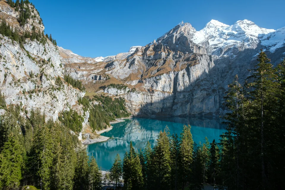 Turquoise Oeschinen Lake beneath the Swiss Alps, Kandersteg
